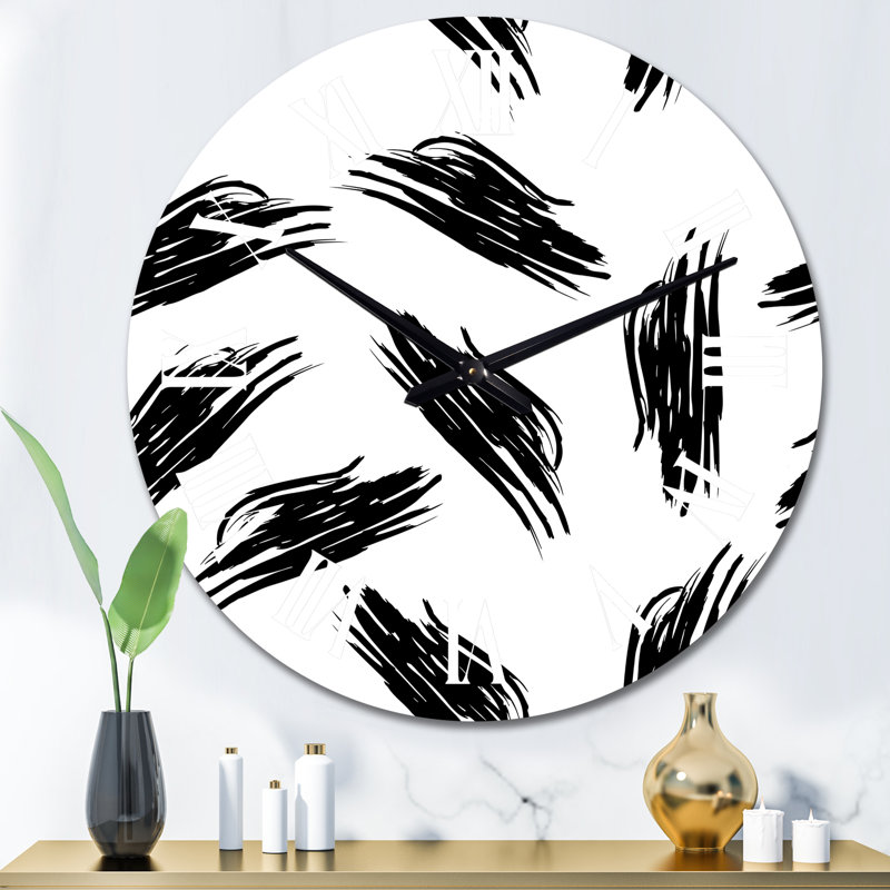 Graphique abstrait avec coups sur fond blanc - horloge murale moderne, Moyen