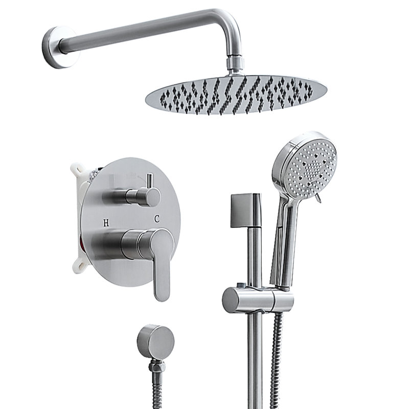 Robinet de douche mural noir mat - système de 10 pouces avec douchette à 5 jets et tête ronde pour ensemble de salle de bain