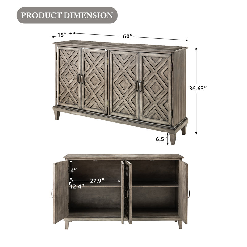 Phelan 60'' Wide Distressed Sideboard with Adjustable Shelves, Gray