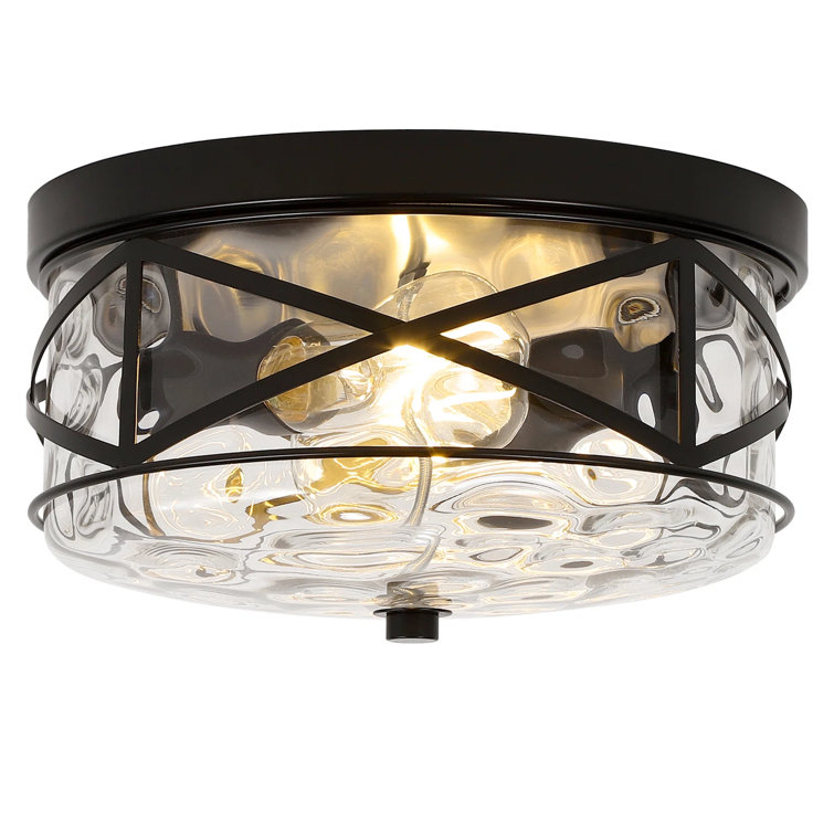 Alixandra 2-Light Flush Mount Glass Ceiling Light with Metal Frame