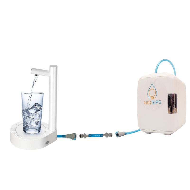 Desktop Water Dispenser Mini Fridge, Dishwasher Safe Water Storage, Bedside Water Cooler, Nightstand, Office, 1x HID SIPS 4L Dispenser Mini Fridge, 1x Electric Water Dispenser (White)