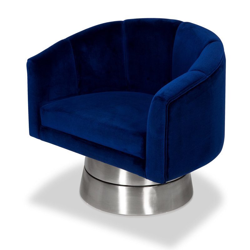 Lafrance Velvet Swivel Barrel Chair, Stainless steel, Blue