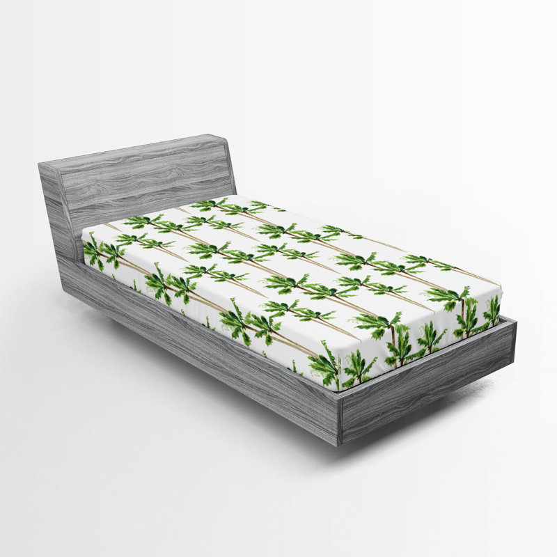 Ambesonne Fitted Sheet 2-Pack, Twin Fitted Sheet, Green/Cocoa/White Floral