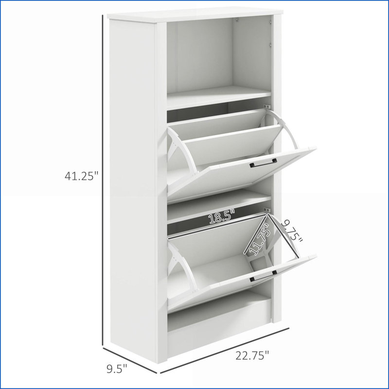 Armoire de rangement pour chaussures avec compartiment ouvert 2 tiroirs rabattables | Minimaliste | Blanc cassé