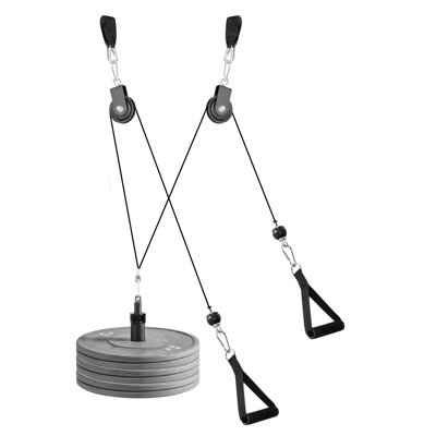 Système de poulie, 2 PCS LAT et système de poulie de levage, fixation de poulies de support de gymnastique avec deux câbles en acier, barre courte, poignées doubles, machine à câble pour biceps, épaules, dos, capacité jusqu'à 330 lb