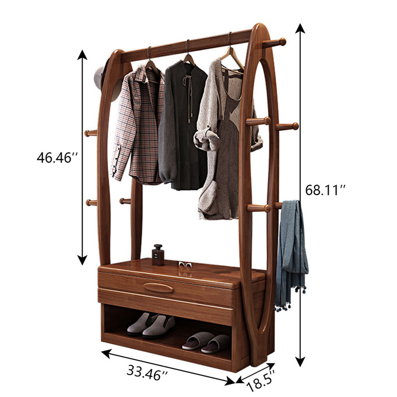 33.46"Dark Brown Minimalism Solid Wood Clothes Rack