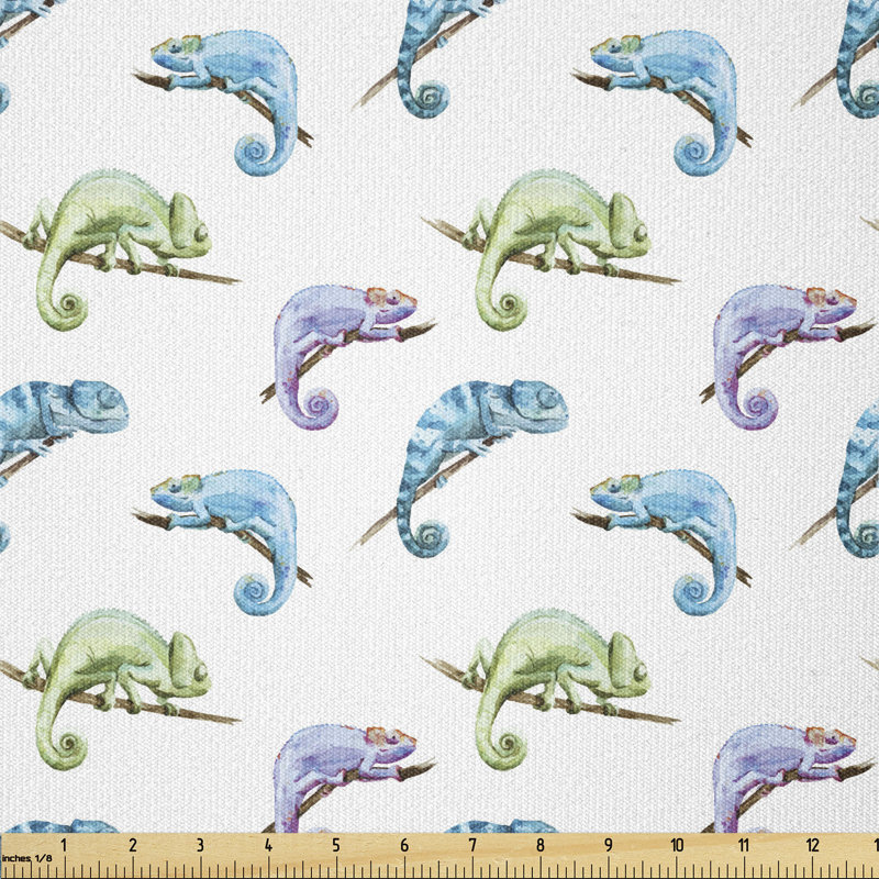 Crystal-Leigh Watercolour Chameleon on Branches Multi-Purpose Fabric