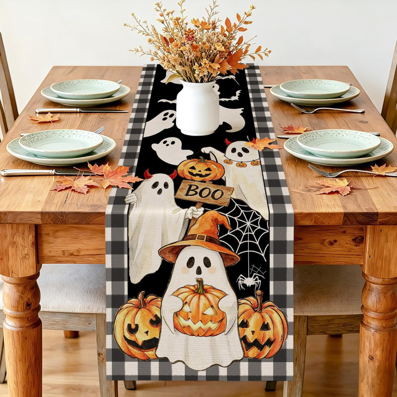 Chemin de table d'Halloween 13 x 72 po, Spooky Halloween Decor intérieur | Décoration de table de salle à manger Ghost Boo