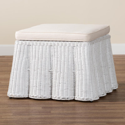 Brazley Bali & Pari Palm Bohemian White Scallop Rattan Ottoman