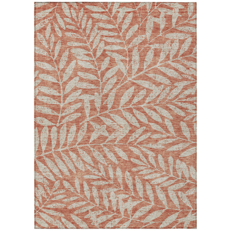 Tapis extérieur lavable floral 10 pi x 14 pi saumon et gris