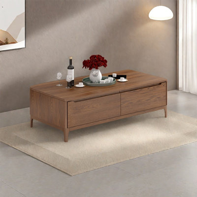 Rectangular solid wood storage coffee table