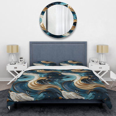 Gold Veins And Blue Marble Pattern Abstract Duvet Cover