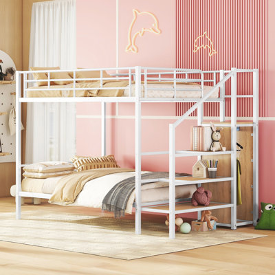 Lit superposé en métal avec échelle de rangement latérale et garde-robe