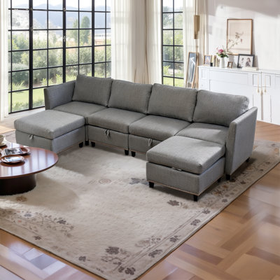 Canapé modulaire convertible avec siège de rangement Canapé 6 places avec méridienne réversible en U