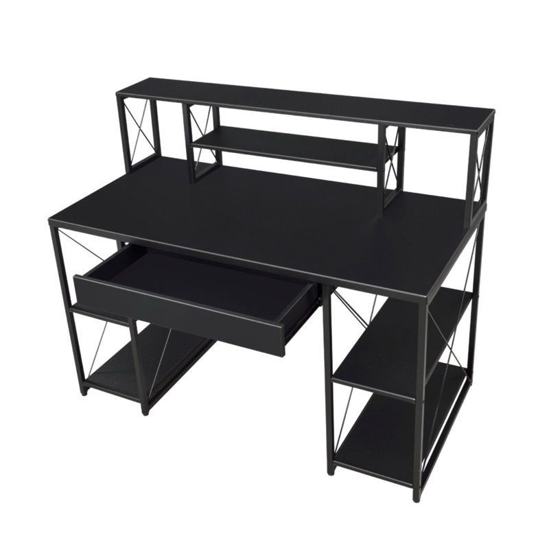 Bureau d'écriture avec un tiroir et 8 compartiments ouverts, noir, Noir