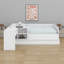 Lit plateforme en bois avec tiroirs, tablettes et coiffeuse-808640738