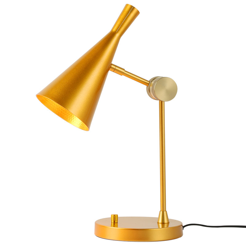 Vintage Gold Adjustable Metal Table Lamp With Cage Shade, Small Industrial Bedside & Nightstand Light, E26 Compatible