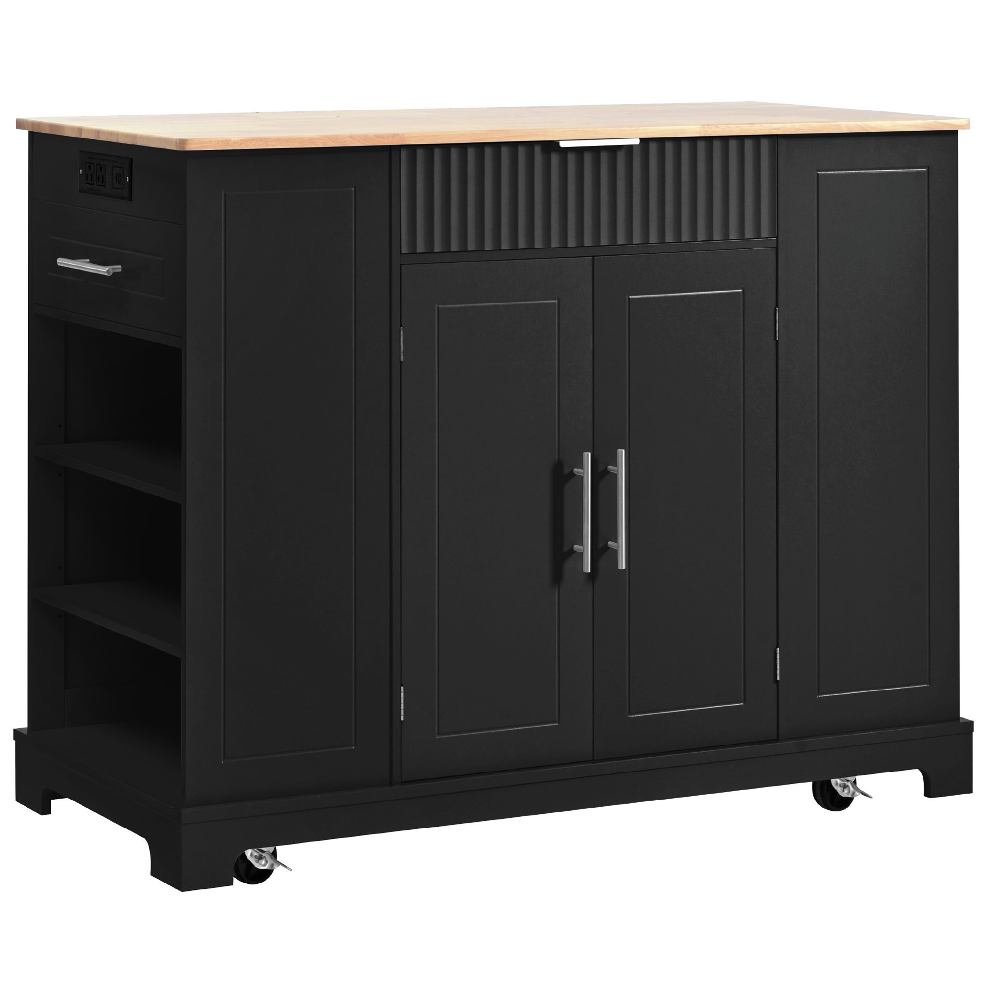 Red Barrel Studio Fluted Kitchen Island With Trash Can Storage Cabinet ...