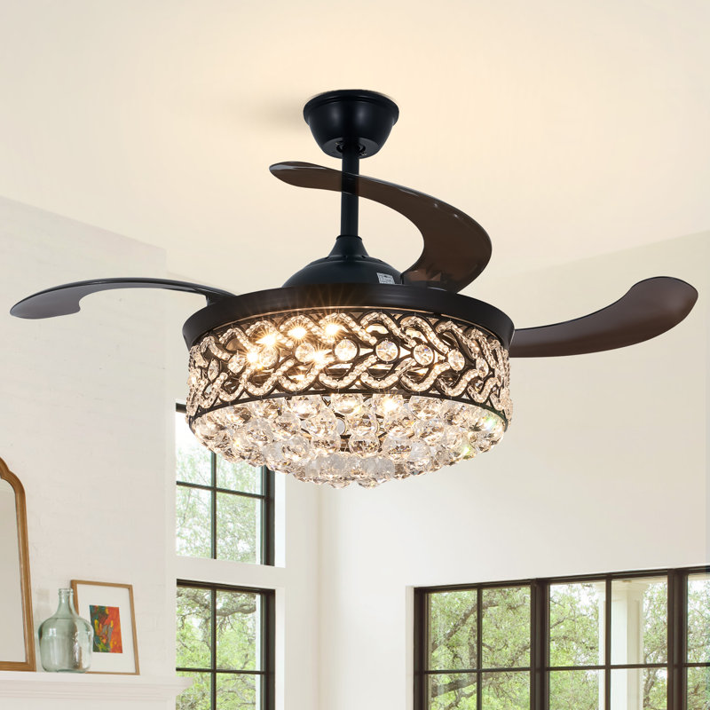 Adamek 42'' Black Crystal Ceiling Fan with LED Lights and Remote Control Kit