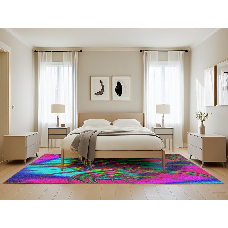 Tapis rose/bleu/vert à tissage électrique, Rectangle 5 pi x 8 pi