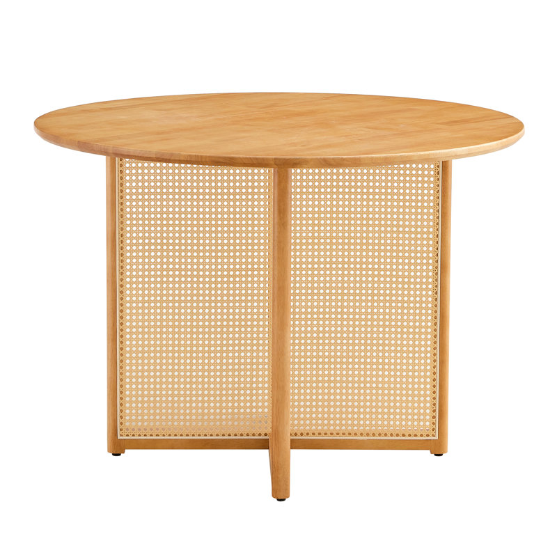Chinese Countryside Retro Solid Wood Round Table: Simple Modern Imitation Rattan Design, Ideal For Dining Rooms, Living Rooms, Offices – A Versatile Wooden Table/Desk Blending Nostalgia And Contemporary Style