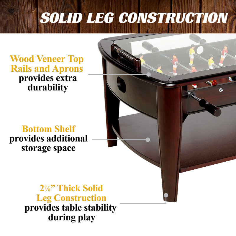 Barrington 42'' Dark Wood Foosball Coffee Table with Glass Top