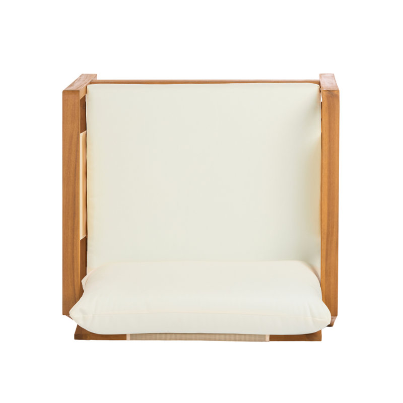 Ensemble de canapé 4 pièces avec causeuse d'extérieur et table basse - Structure en bois d'acacia avec textilène brun, coussins beiges hydrofuges (finition teck) pour patio