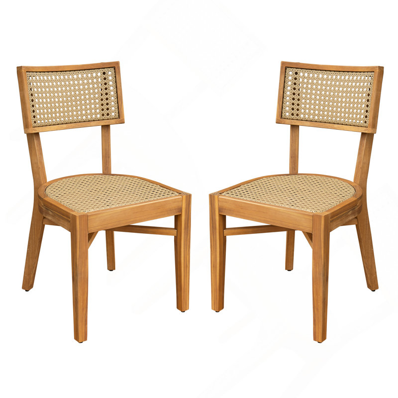 Chaise en bois d'acacia avec osier brun clair Netro