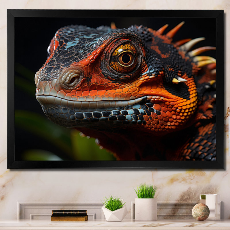 Portrait d'amphibien orange reptile, H 34 po x l 44 po x P 1,5 po, Cadre simple noir