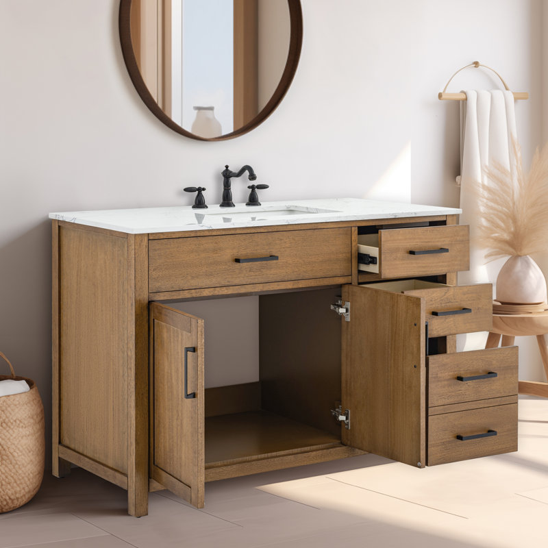 Tremolo 48" Single Bathroom Vanity With Engineered Marble Top, Mango Ember / Matte Black