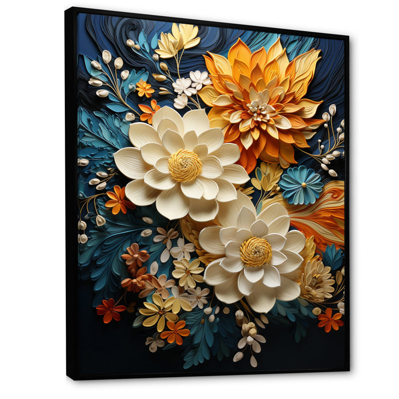 Humira orange sarcelle botanique tourbillon II - art botanique abstrait, H 20 po x l 12 po, Reproduction avec cadre flottant
