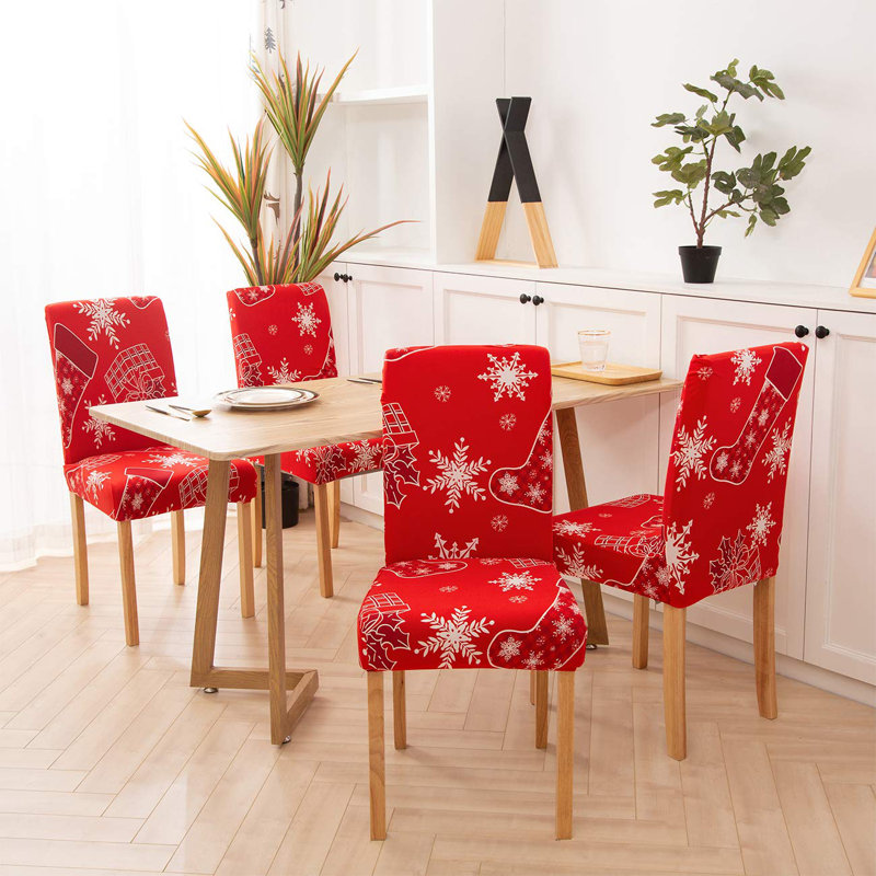 Box Cushion Dining Chair Slipcover, Red Stocking