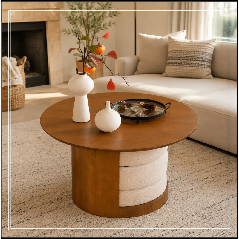 Rosman rond en bois avec 3 tabourets gigognes en tissu