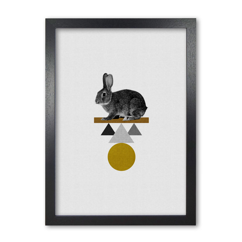Tribal Rabbit - Print, 60 cm H x 42 cm W x 5 cm D, Black Grain Frame