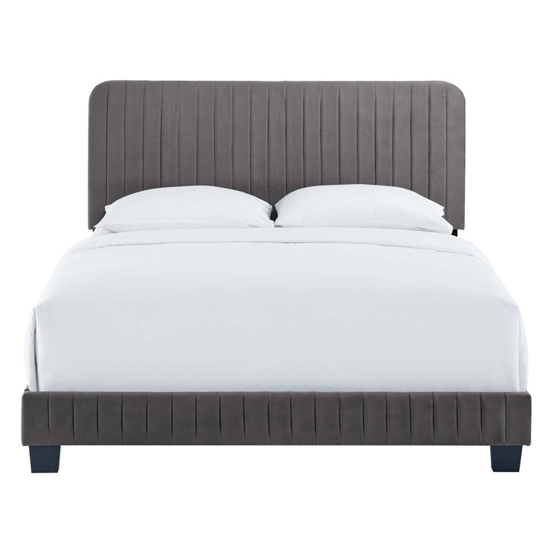 Lit plateforme en velours Celine Channel, Simple, Gris
