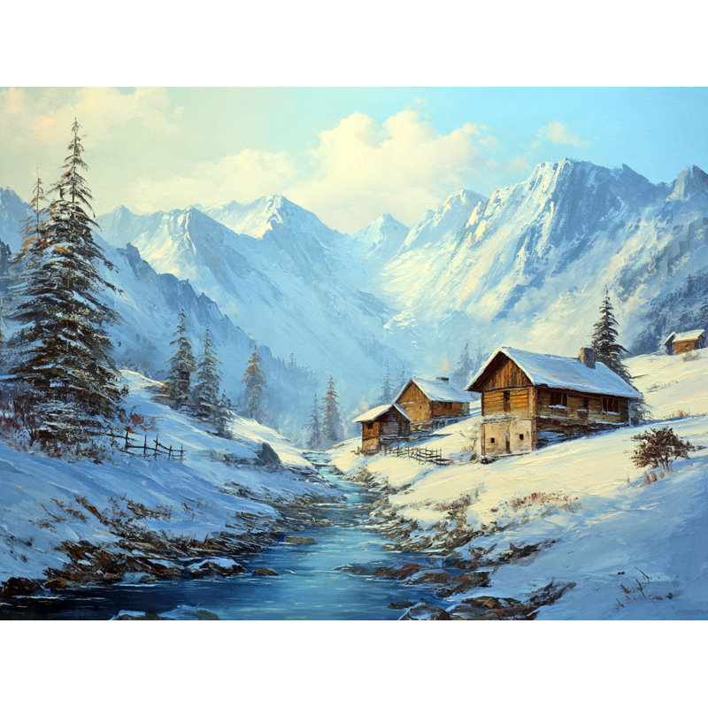 «Sunny Peaks Winter Hamlet», art mural sur toile tendue, H 24 po x l 36 po