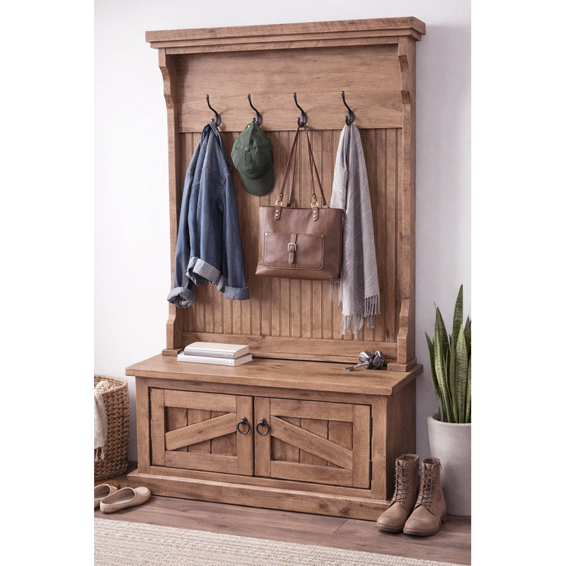 Kinley Hall Tree 37.5'' Wide with Bench and Shoe Storage, Rustic Soft White