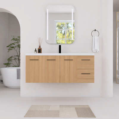 48 Inch Wall-Mounted Bathroom Vanity with Resin Sink, Soft-Close Doors and Drawers
