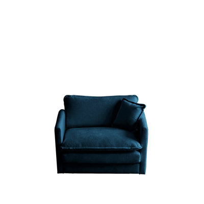 Comfortable Blue Chenille Chair For Living Area - Wood & Breathable Material Comfy Fabric Room Wooden Structure, Sponge Filling, Comfort