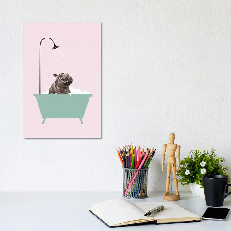 Hippo In Bathtub by Big Nose Work - Wrapped Canvas Print, 20.32 cm H x 30.48 cm W