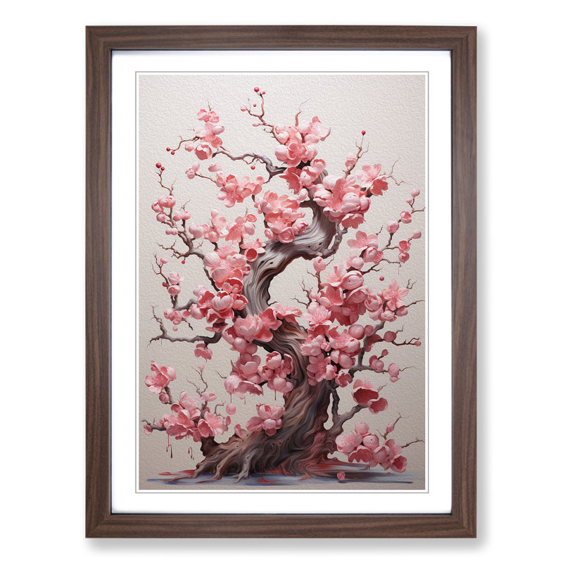 Cherry Blossom Tree Dadaism - Single Picture Frame Print on Wood, 64cm H x 46cm W x 2cm D, Walnut Framed