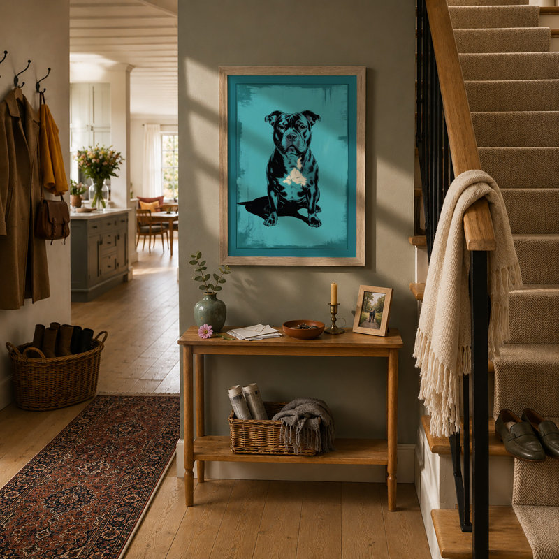 Pit Bull Portrait Urban Art - Framed Print, Oak, A4 - 29.7 x 21.0 cm