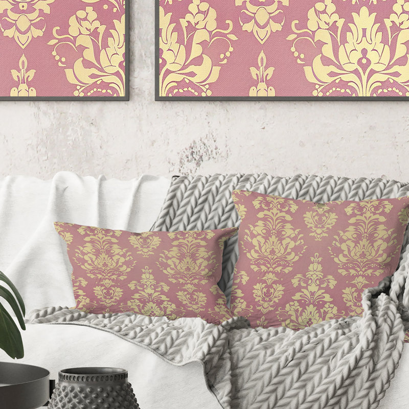 Royal Pink Gold Traditional Damask III - Traditional Lumbar Pillow