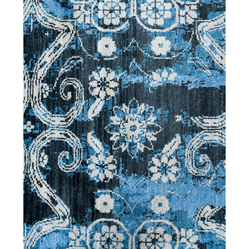 Tapis unique noué à la main bleu clair 8 pi 3 po x 9 pi 10 po Leonard