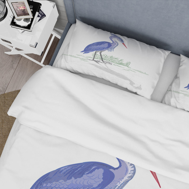 Heron oiseau regardant la réflexion - ensemble de housse de couette Farmhouse - microfibre de polyester