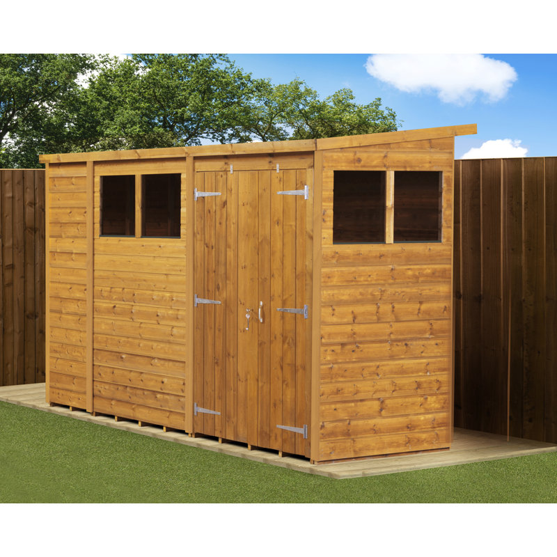 Modular Pent Garden Shed  10X4   Double Door Windows