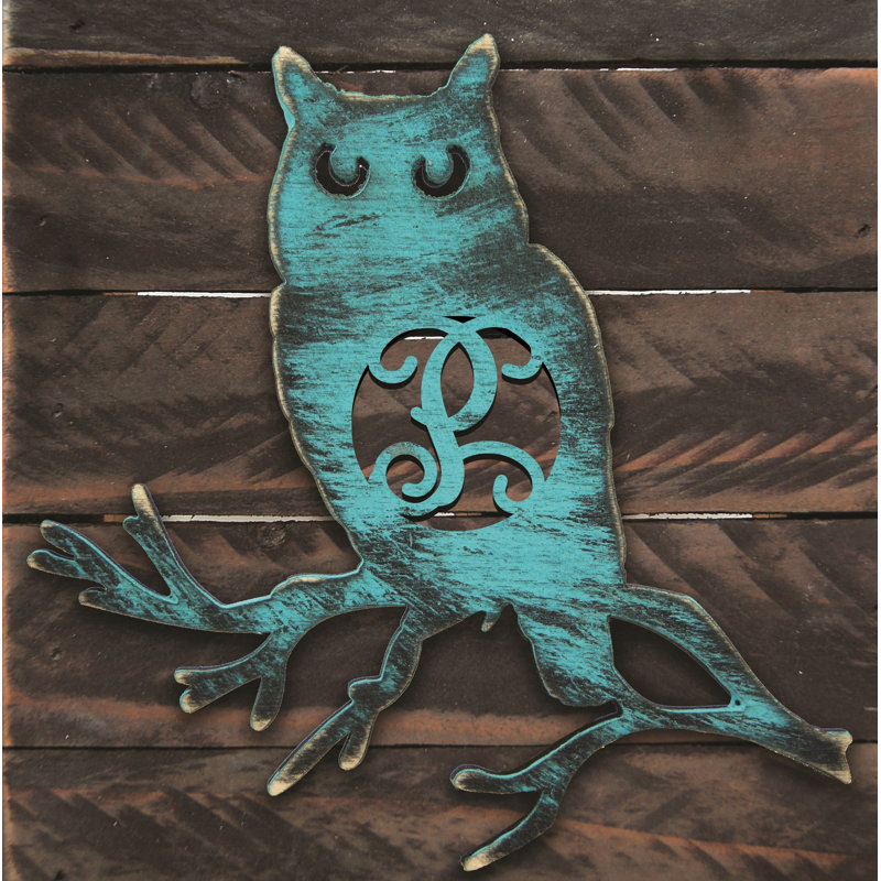 Décoration murale de forme simple lettre en bois hibou rustique, F