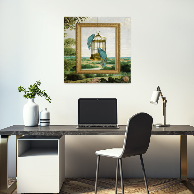 Art contemporain, paysage abstrait, oiseau, paysage, H 18 po x l 18 po