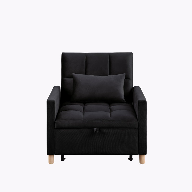 Somdath Sleeper Sofa Chair Bed Multi-Functional Sleeper Chair Upholstered Accent Chair, Black Velvet