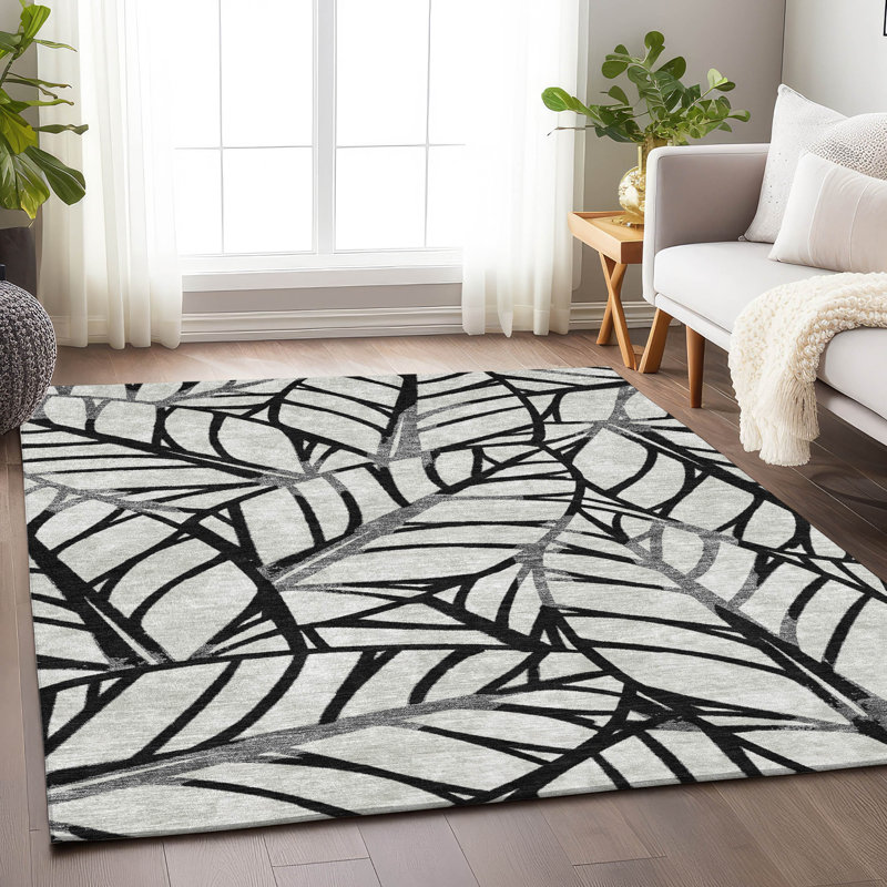Premium Machine Washable Lisse Black Rug, Rectangle 9' x 12'